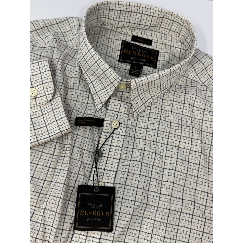 NWT Jos A Bank Reserve Shirt Men's Sz XL White Plaid Traditional Fit Cotton G1